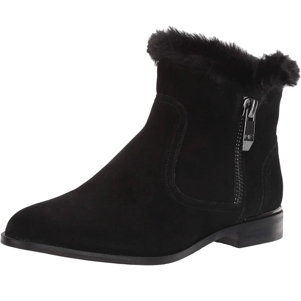 🖤NEW Women's Marc Fisher "Rasil" Black Suede Faux Fur Trimmed Ankle Booties🖤